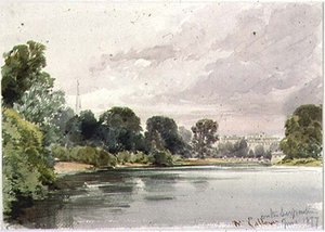 Extrémité ouest de la Serpentine, Kensington Gardens, 1877 - William Callow